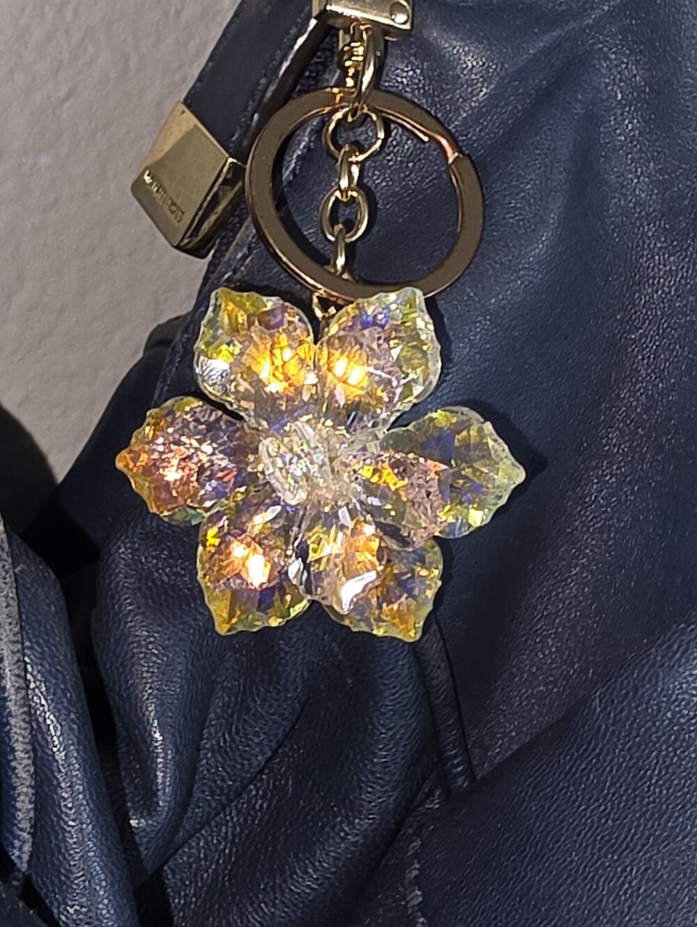 Crystal Flower Purse Charm Bag Charm, Keychain, Car Rearview Mirror, Zipper Pull - Picture 3 of 4